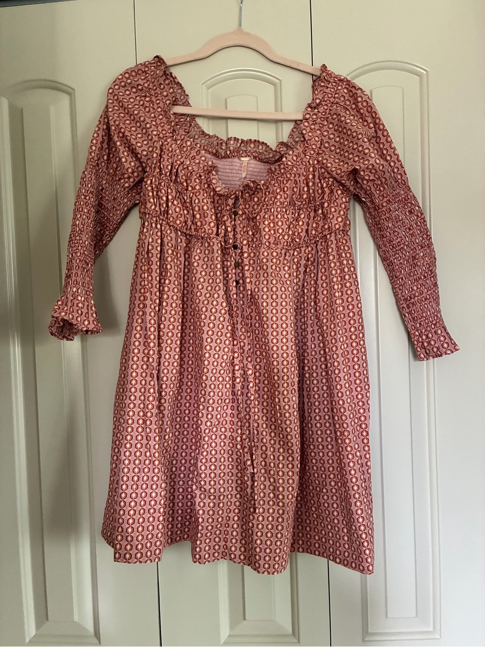 Free People Pink Patterned Smocked Mini Dress